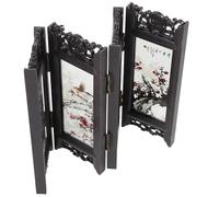 ORFOFE Chinese-Style Folding Screen Mini Desktop Divider Red Plum Blossom Design for Office Desk Privacy and Home Decoration