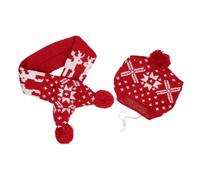 ORFOFE Christmas Pet Hat and Scarf Set for Dogs and Puppies, Red Knitted Snowflake Reindeer Winter Warm Cap, Xmas Costume Accessories for Holiday and Party