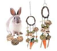 ORFOFE Colorful Hanging Pendant Chew for Rabbits and Small Pets Includes Natural Material Balls Cage Decoration Helps Teeth Grinding and Reduces Aggression Suitable for Guinea Pigs
