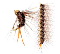 ORFOFE Copper Head Bionic Fly Fishing Hooks Strong Enough to Resist Fish Bites 12pcs with Peacock Plume Suitable for Freshwater Outdoor Fishing, for Northern Pike and Perch
