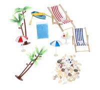 ORFOFE Creative Resin Doll House Beach Summer Micro Landscape with Sun Umbrellas Lounge Chairs Table Surfboard Dolphins Shells for Fairy Garden DIY