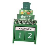 ORFOFE Creative St Patrick's Day Wooden Desktop Calendar Block with Chic Green Leaf Design Perpetual Table Calendar for Home Office Party Decorations and Timely Holiday Reminders