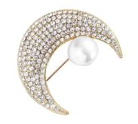 ORFOFE Crystal Moon Brooch Pin with Imitation Pearls and Rhinestones Elegant Lapel Pin for Women and Multifunctional Jewelry Accessory for Dress Scarf Birthday Christmas Easter Festival