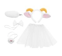 ORFOFE Cute Lamb Ears Headband with Tail for Plush Sheep Horns and White Tulle Skirt Costume Accessory for Party Holiday Cosplay and Performance