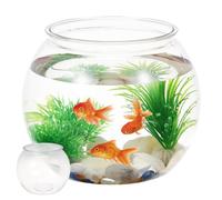 ORFOFE Desktop Plastic Fish Tank for Goldfish and Turtles, Large round Micro Landscape Aquarium Bowl, Sturdy Tabletop Fish Living Tank for Home and Office Decor