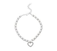 ORFOFE Dog Collar White Pearl Necklace Soft Adjustable Collar for Small Dogs and Puppies, Size L, Decorative Pet Accessory for Parties and Daily Wear