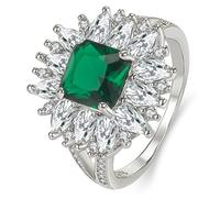 ORFOFE Emerald Rings Women Emerald Jewelry Four Claw Ring Anniversary Size 8 Square Green Zirconia