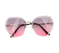 ORFOFE Fashion Creative Frameless Cut-edge Sunglasses with Crystal Rhinestones Lightweight Eyewear for Women Outdoor Parties and Daily Wear Golden Light Double Red Shades