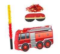 ORFOFE Fire Truck Pinata with Stick Blindfold Confetti for Birthday Party Firefighter Theme Decorative Hanging Candy-filled Fun Activity Easy Setup Party Supplies
