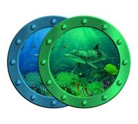 ORFOFE Glow in Dark Ocean Porthole Wall Stickers 2Pcs Set Blue Green Light Marine Animal Decals for ’ Room Ocean Themed Home Decor Nursery Bedroom