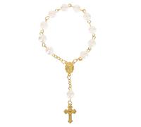 ORFOFE Gold Rose Heart Prayer Beads Bracelet, Resin Rosary String Wrist Decoration for Women, Religious Pilgrimage Beads Bracelet for Wedding and Baptism