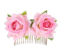ORFOFE Hair Wire Cloth Pink Comb Bride Double Roses Elegant with Accessory Made of Iron and Cloth with Excellent Workmanship for Use Wedding Party