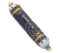 ORFOFE Hand-painted Blue Metal Mezuzah with Blessing Scroll for Doorpost, Small Size Decorative Jewish Door Scroll, Home Blessing and Gate Wall Art