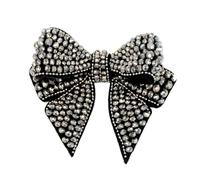 ORFOFE Handmade Beaded Bowknot Decorative Patch for Shoes and Clothing Stylish Cloth Adornment for Flats Heels Boots and Sandals Easy Sew Applique Accessory Black and Silver Gray Design