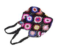 ORFOFE Handmade Crochet Shoulder Bag Knitted Tote with Floral Patchwork Eco Friendly Summer Beach Purse for Ladies Versatile Canvas Tote for Travel Shopping and Casual Use