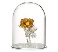ORFOFE Handmade Crystal Rose Glass Dome Ornament Green Leaf and Spark Beads Preserved Artificial Flower Statue Enchanted Rose Bouquet Wedding Flowers Decoration