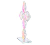 ORFOFE Handmade Crystal Standing Cross Glass Religious Figurine Decorative Desk Ornament for Home and Office Elegant Christian Table Decor for Living Entryway and Christmas Display