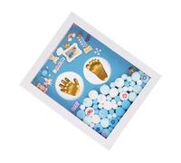 ORFOFE Handprint Footprint Photo Frame Keepsake Set for Boys, Medium Blue with Gold Paint, Newborn Memory Milestone Kit