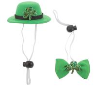 ORFOFE Irish St Patrick’s Day Pet Costume Set for Dogs and Cats - Small Lightweight Shamrock Top Hat with Adjustable Elastic Band and Bowknot Collar Accessory for Holiday Party Dress-up