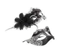 ORFOFE Masquerade Masks Set 2pcs with Intricate Surface Painting and Glitter Venetian Silver Half Face Costume Masks Lightweight Portable Couple for Women and Men for Venice Carnival