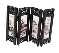 ORFOFE Mini Chinese Desktop Folding Screen Vintage Style Compact Office Divider Panel with Intricate Detailing Space-saving Asian Desk Decor for Small Rooms and Tables