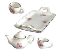 ORFOFE Miniature Ceramic Tea Set for Pretend Play Tea Cup Kit Realistic Mini House Decor and Photo Props for Micro Landscape