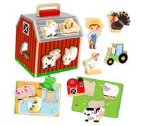 ORFOFE Montessori-inspired Wooden Barn Puzzle for Assembly Fine Motor Skills Development Portable Educational for Early Learning and Cognitive Growth