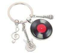 ORFOFE Music Lover Backpack Charm and Microphone Keychain Pendant Vinyl Record and Mini Guitar - Retro Musical Instruments Keyring for Music Fans, Suitable for Bag and Travel Accessories