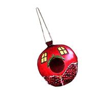 ORFOFE Outdoor Resin Bird House Pendant with Pomegranate Design Weather Resistant Hanging Nest for Small Birds Rustic Garden Decor