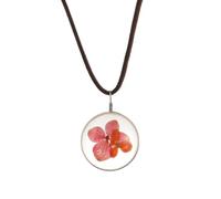 ORFOFE Oval Pendant Necklace for Women with Lightweight Flower Pressed Design, Crafted from Flower, Leather and Resin, for Summer Picnic or Special Soiree