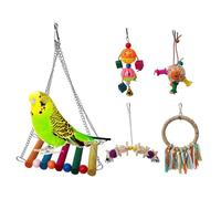 ORFOFE Parrot Toys for Large Birds 5 Pcs Parrot Chewing Toy Swing Bell String Rattan String Set Safe Wood Plastic Metal Playful Entertaining