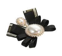 ORFOFE Pearl Bowknot Brooch Pin for Women, Retro Decorative Bow Tie Accessory, Fabric Ribbon Lapel Pin, Stylish Clothes Ornament for Shirts and Jackets in Gold and Black