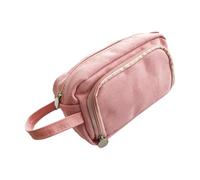 ORFOFE Pink Large Capacity Stationery Bag Thick Cotton Linen Pen Case with Zipper for Students Lightweight Portable Organizer for Pens Rulers Erasers School Supplies