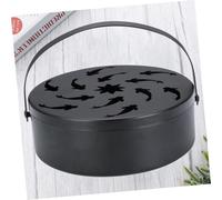 ORFOFE Portable Iron Coil Holder with Cover and Handle Hollow Out Pattern Design Fireproof Mosquito Incense Burner Box for Indoor Outdoor Use Black Flying Fish Style