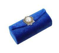 ORFOFE Portable Vintage Velvet Lipstick Case with Mirror, Delicate Lip Balm Holder for Women, Retro Blue Travel Cosmetic Organizer for Vanity and Purse