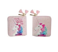 ORFOFE PU Zipper Wallet Cartoon Unicorn Pattern Small Lightweight Purse for Pink with Secure Closure Material Multi-use for Cards Cash Passport Gift for Women and Teens