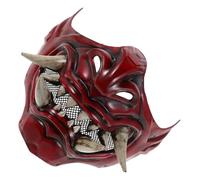 ORFOFE Red Japanese Prajna Cosplay Mask Breathable Scary Horror Demon Face Cover for Halloween Masquerade Carnival and Themed Parties Unisex Samurai Role Play Accessory