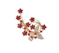 ORFOFE Red Rhinestone Plum Blossom Brooch Pin Elegant Clothes Accessory for Women Classic Collar Decoration for Dresses Coats Sweaters and Bags Fashionable Lapel Ornament