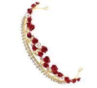 ORFOFE Red Rose Rhinestone Tiara Crown Lightweight Bridal Headband for Women Wedding Hair Jewelry Elegant Korean Style Wedding Accessory for Birthdays Performances