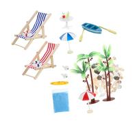 ORFOFE Resin Beach Ornament Summer Dollhouse Accessories DIY Fairy Garden Miniature Beach Scene with Umbrellas Lounge Chairs Surfboard Dolphins and Shells
