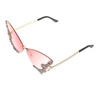 ORFOFE Rimless Butterfly Sunglasses for Women Rhinestones, Large Frame Pink Resin Eyewear, Vintage Party, Frameless Protection Shades for Teens