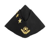 ORFOFE Russian Sailor Captain Hat with Yellow Star and Wheat Side Decoration, Black Boat-Shaped Military Style Costume Hat for Dance Performances and Adult Party Dress-Up