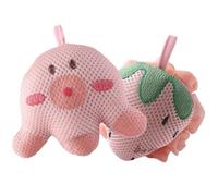 ORFOFE Shower Puff Bath Sponge 2pcs Set, Cartoon Loofah Body Scrubber Lanyard, Pink Strawberry Pink Octopus, Foaming Shower Accessories for Women and Boys and Girls Bathing