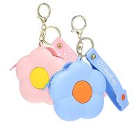 ORFOFE Silicone Coin Purse Wallet Set, Mini Flower-Shaped Change Pouches, Zippered Small Wallets for Women and Girls, 2pcs Light Blue and Cherry Blossom Pink, Portable Everyday Accessory