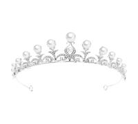 ORFOFE Silver Pearl Bridal Tiara Headband Eye-catching Metal Hair Ornament with Rhinestone Crystal Wedding Crown for Photography and Special Occasions