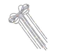 ORFOFE Silver Rhinestone Bow Hair Clip with Tassel Design for Women Alloy Material and Embellishes Hairstyle Saves Time from Messy Hair Bang for Daily Wear