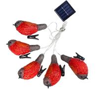 ORFOFE Solar Powered LED Robin String Lights with Clips, 5 Red and Yellow Birds, Decorative Outdoor Garden Lamp String for Patio, Lawn, and Festive Party Lighting