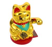 ORFOFE Solar Powered Maneki Neko Waving Cat Figurine with Rotating Base for Office Desk Garden Decor Energy-efficient Fortune Ornament Symbolizing Wealth and Luck for Home Shop Settings