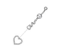 ORFOFE Stylish Love Heart Pendant Belly Button Ring Zircon Navel Piercing Jewelry with Surgical Stainless Steel Bar Comfortable Body Piercing Accessory for Women Gift for Parties and