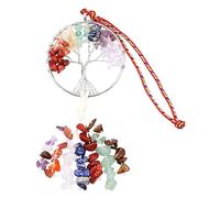 ORFOFE Tree of Life Pendant Car Decorations For Car Window Ornament Gnome Valentines Day Decor Car Accessory 7 Chakra Crystals Decor Window Trim Natural Stone Stainless Steel